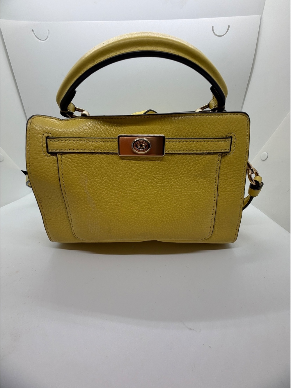 Coach Yellow Pebbled Leather Turnlock Satchel Crossbody Top Handle Bag